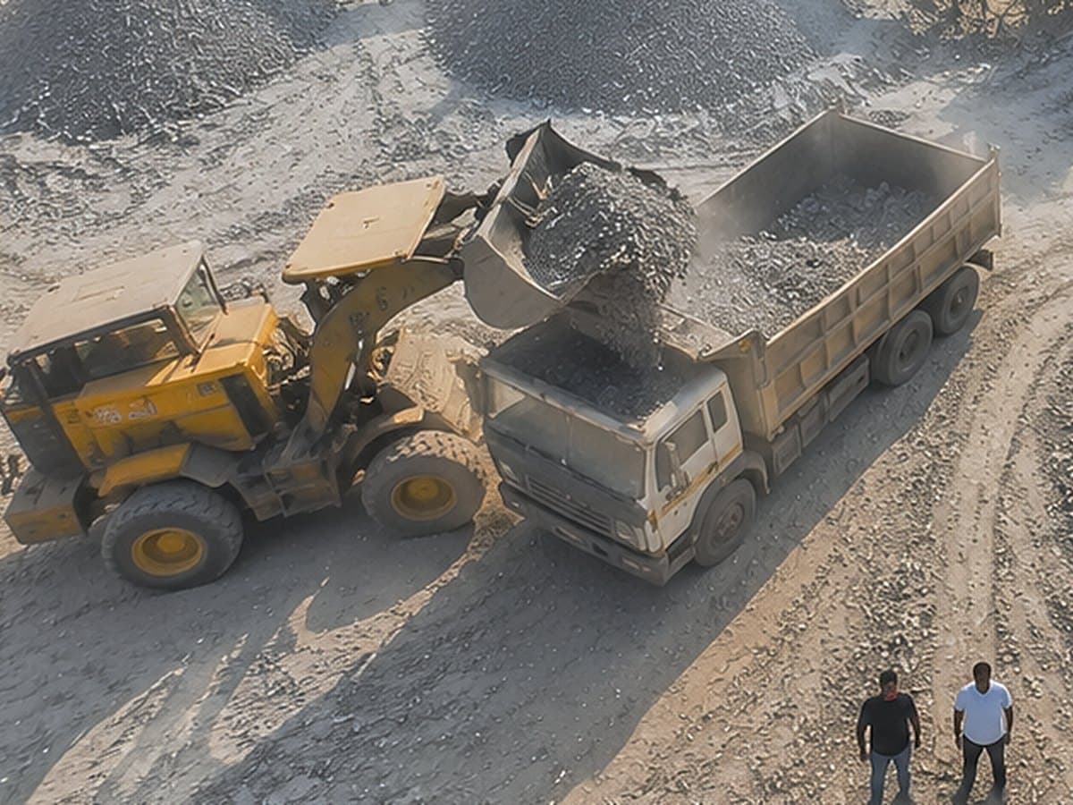 Wheel loader charging a tipper