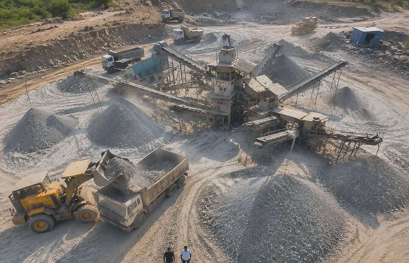 Crushing and screening plant with graded stockpiles